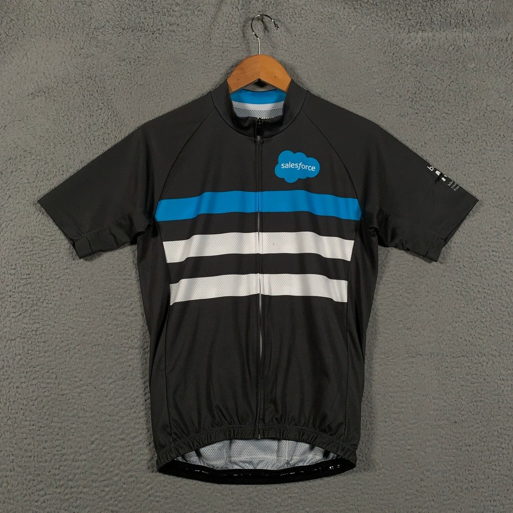 Capo Salesforce Cycling Jersey Mens Large Black Blue Stripe Short Sleeve Italy
